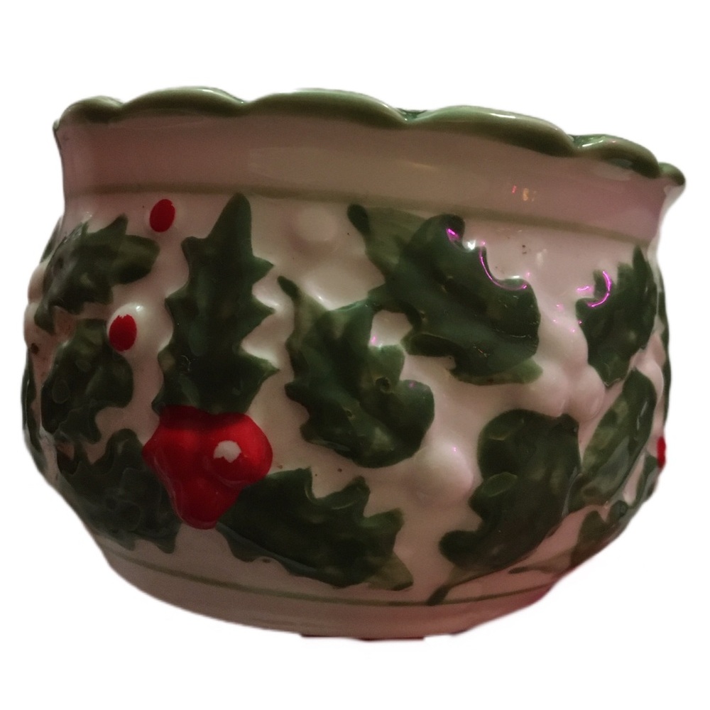 Festive Ceramic Bowl with Holly Design
